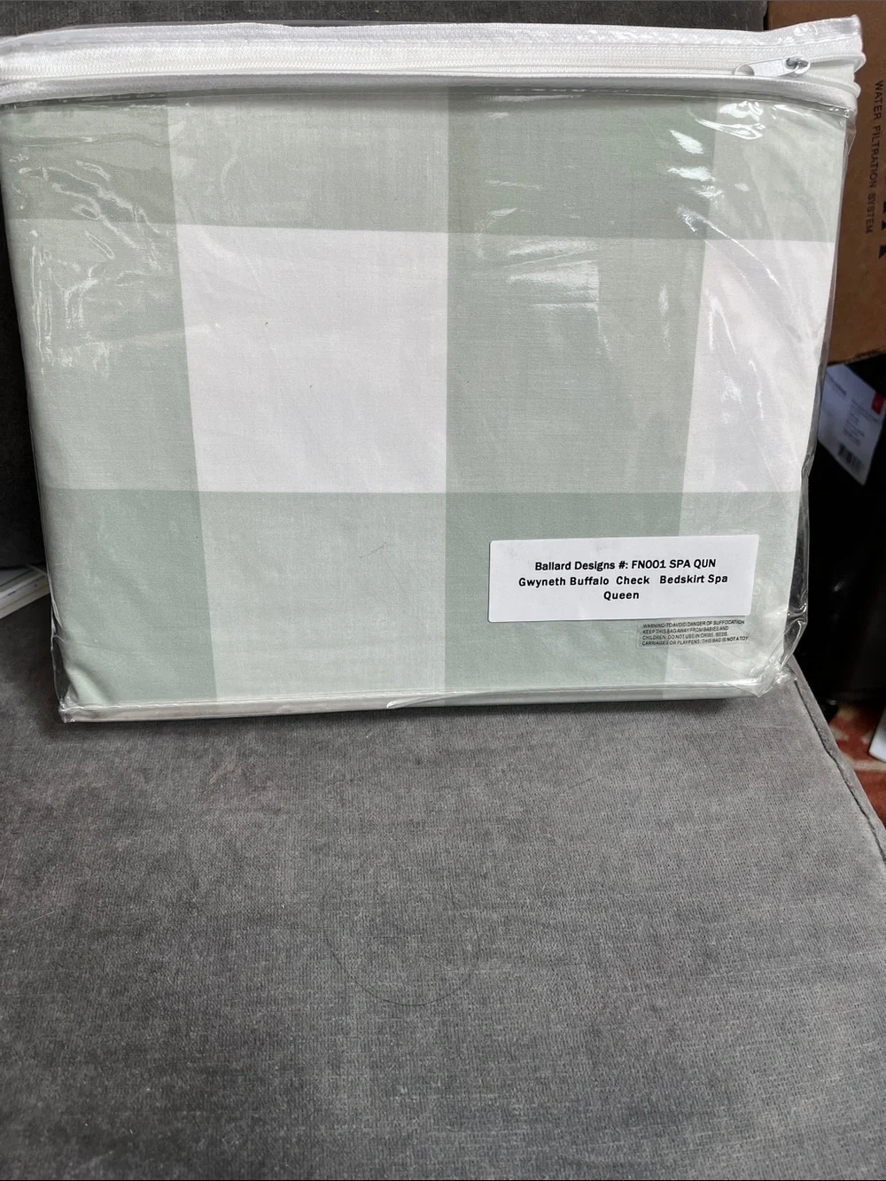 Ballard Designs Gwyneth Buffalo Check Bedskirt in Light Green and White